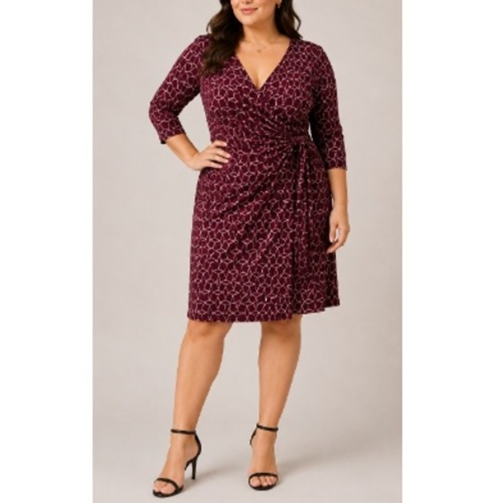 41 Hawthorn Women's Burgundy Geometric‎ Print Wrap Dress Size 2XL